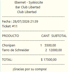 Ticket impreso por SyskioLite